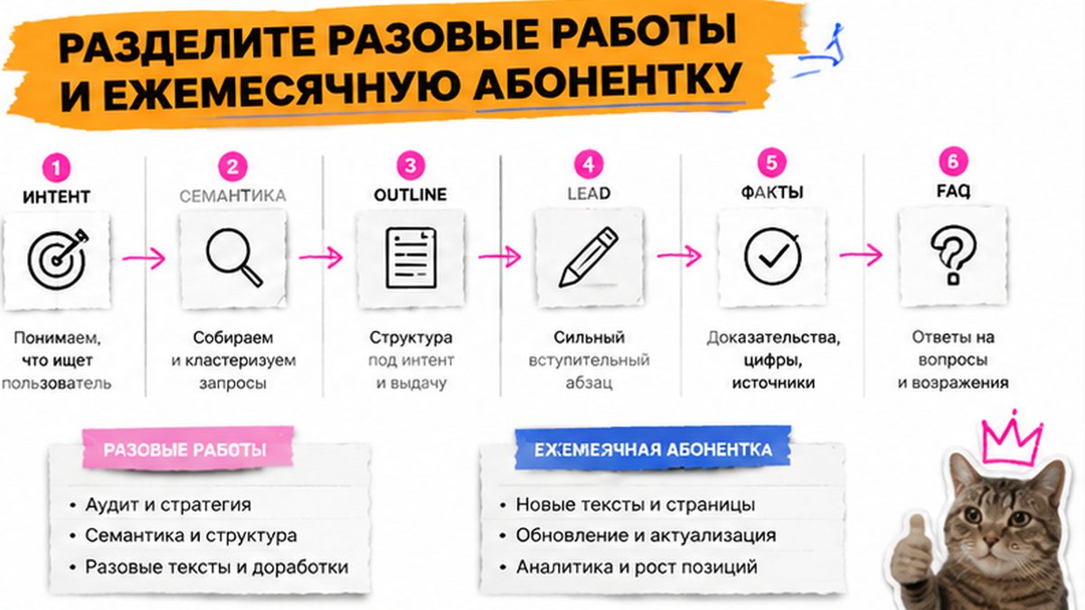 Схема workflow / шаги: Разделите разовые работы и ежемесячную абонентку