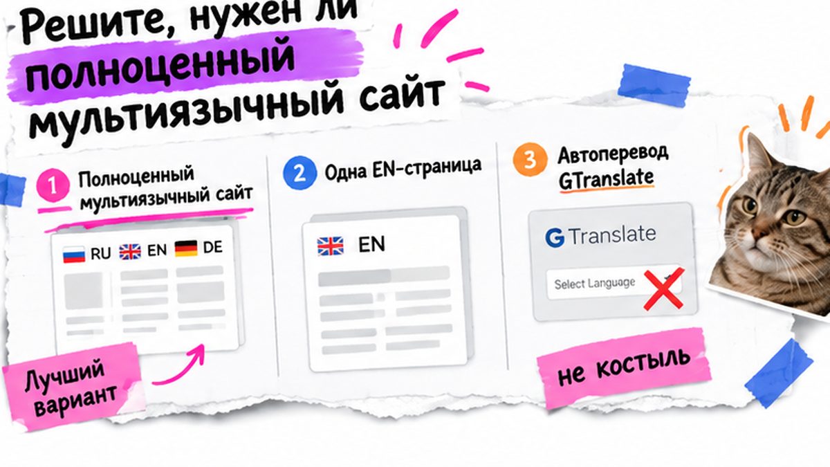 Схема выбора: полноценный мультиязычный сайт vs одна страница vs автоперевод