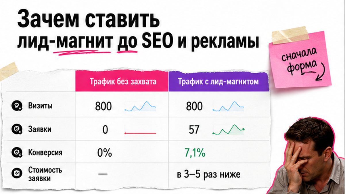 Сравнение: трафик без лид-магнита и с формой захвата email