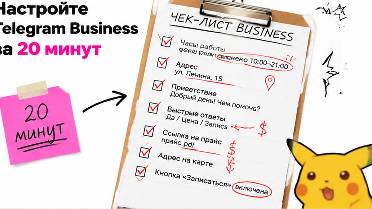 Чеклист / printable board: Настройте Telegram Business за 20 минут