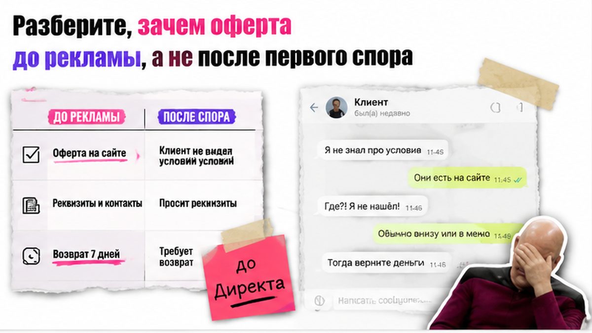 Лендинг с кнопкой Купить без страницы договора оферты - риск перед запуском Директа