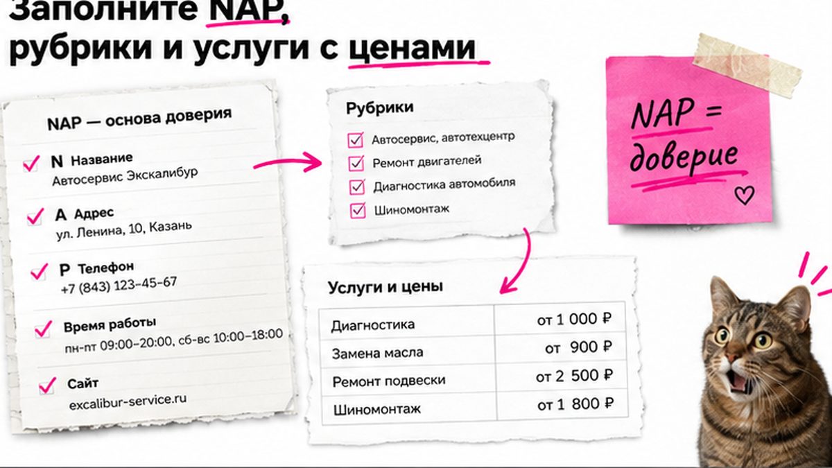 Чеклист полей NAP, рубрик и прайса в карточке Яндекс Бизнес