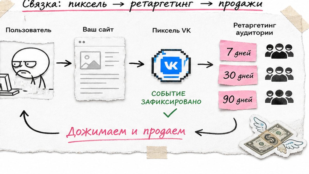 Схема пикселя VK Рекламы и аудиторий ретаргетинга 7-30-90 дней