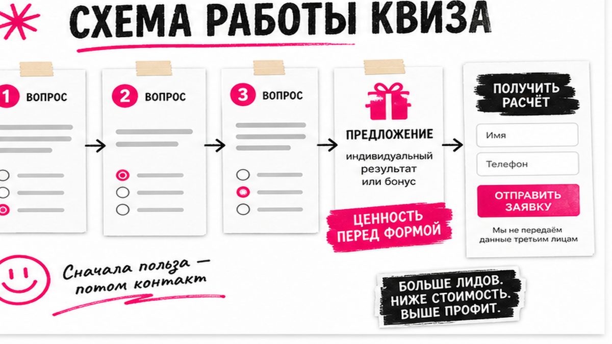 Форма захвата контактов после квиза на сайте владельца
