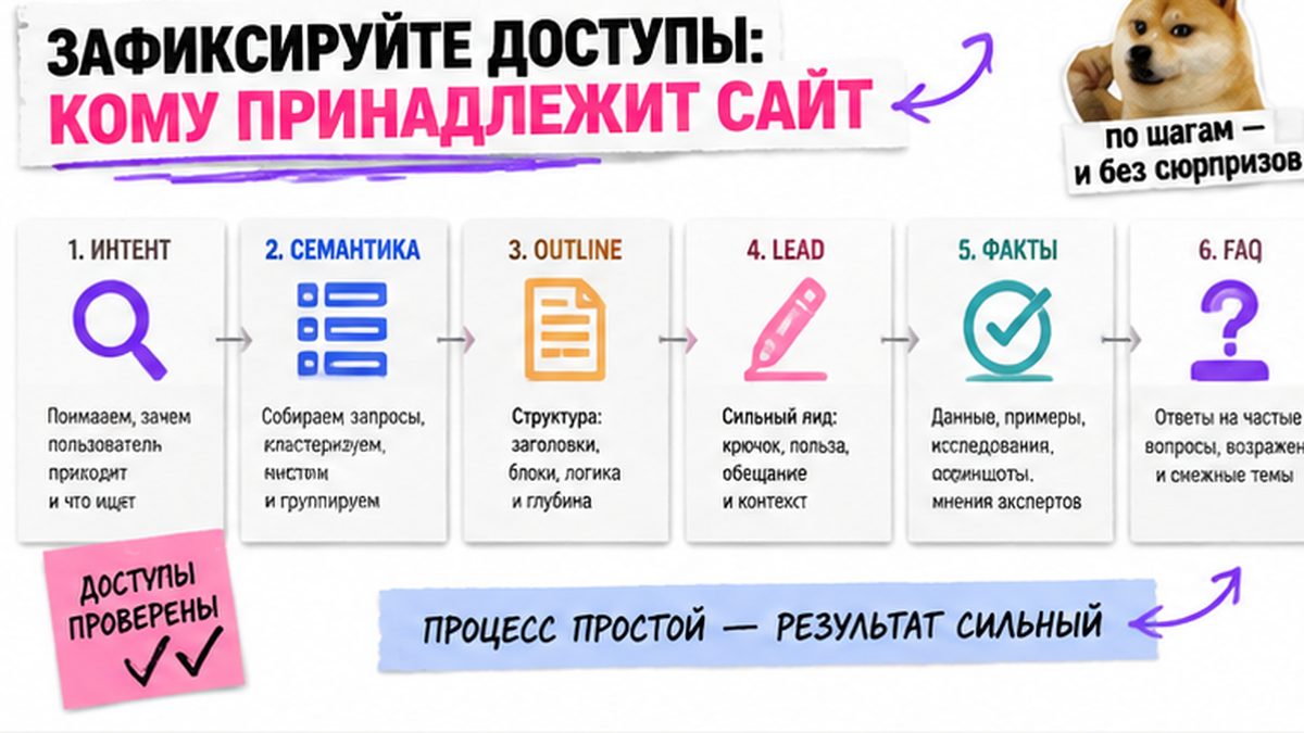 Схема workflow / шаги: Зафиксируйте доступы: кому принадлежит сайт