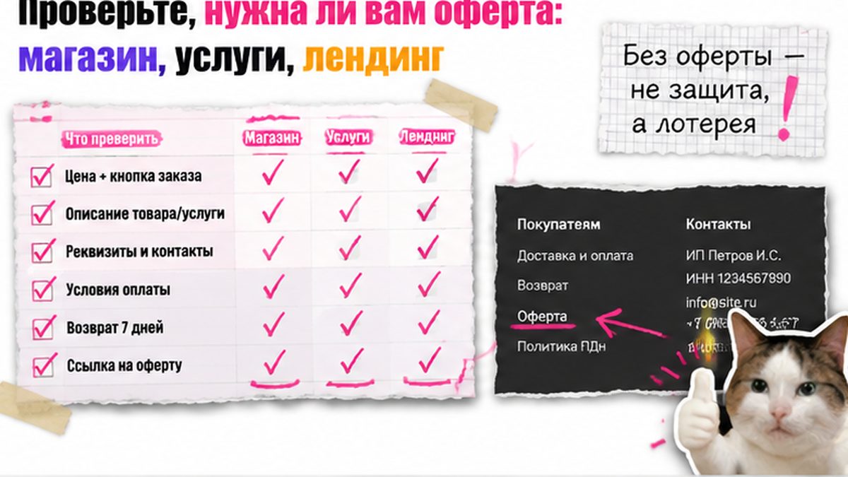 Таблица: когда публичная оферта обязательна для сайта малого бизнеса