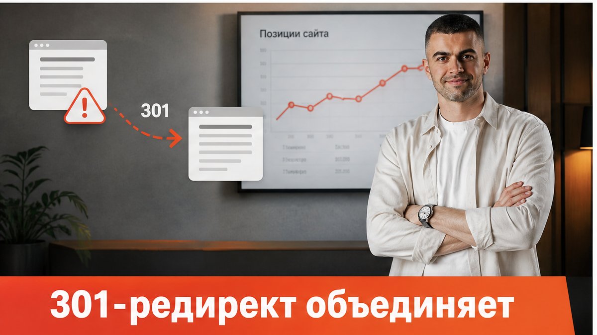 301-редирект объединяет страницы сайта
