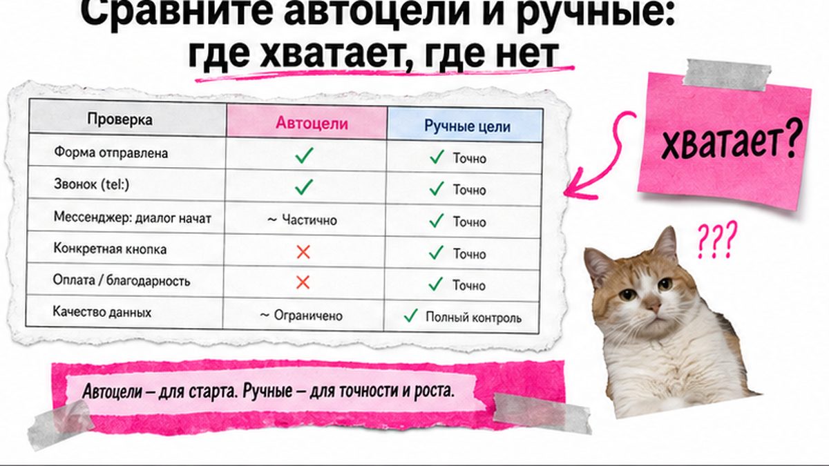 Чеклист сравнения автоцелей и ручных целей Метрики