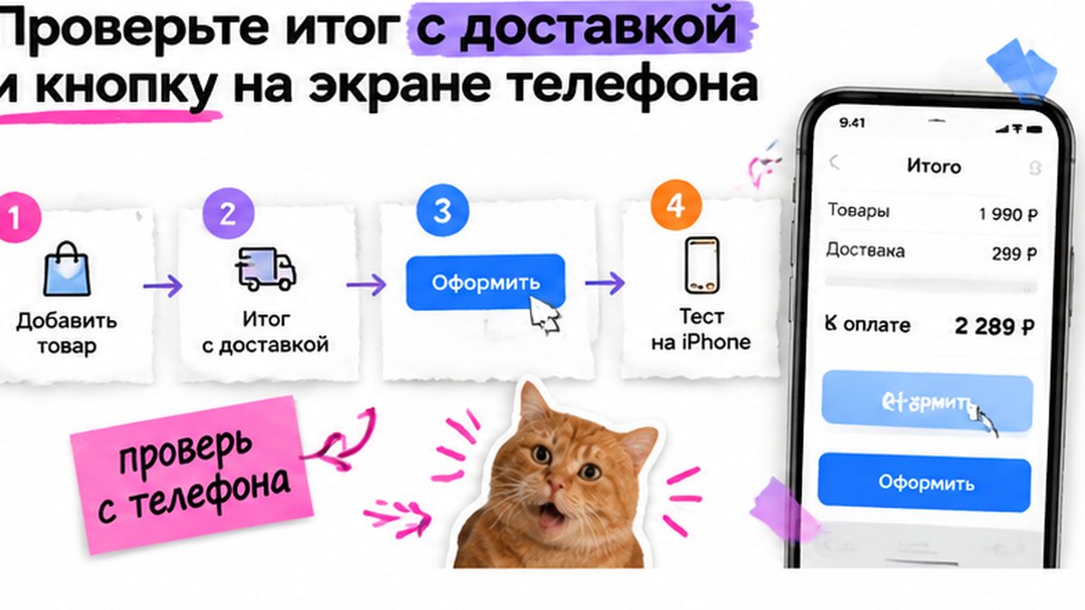 Схема проверки итога корзины с доставкой на экране телефона