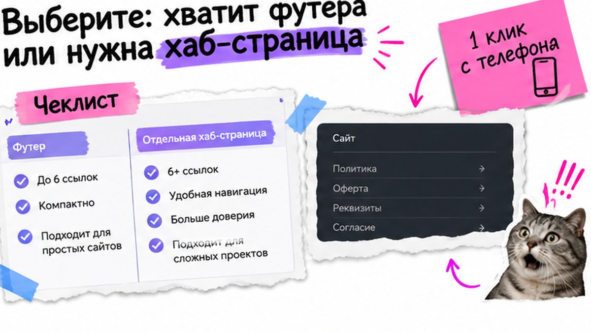 Чеклист выбора: футер-хаб до 6 документов или отдельная хаб-страница