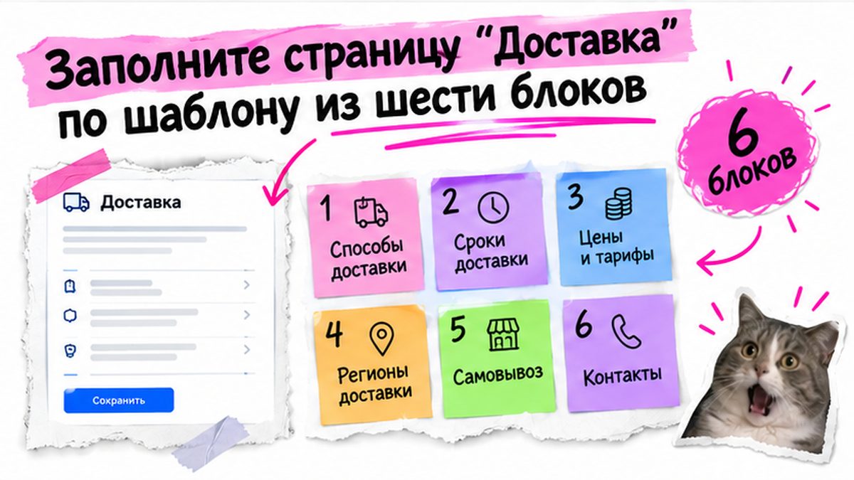 Workflow из шести блоков для страницы Доставка интернет-магазина
