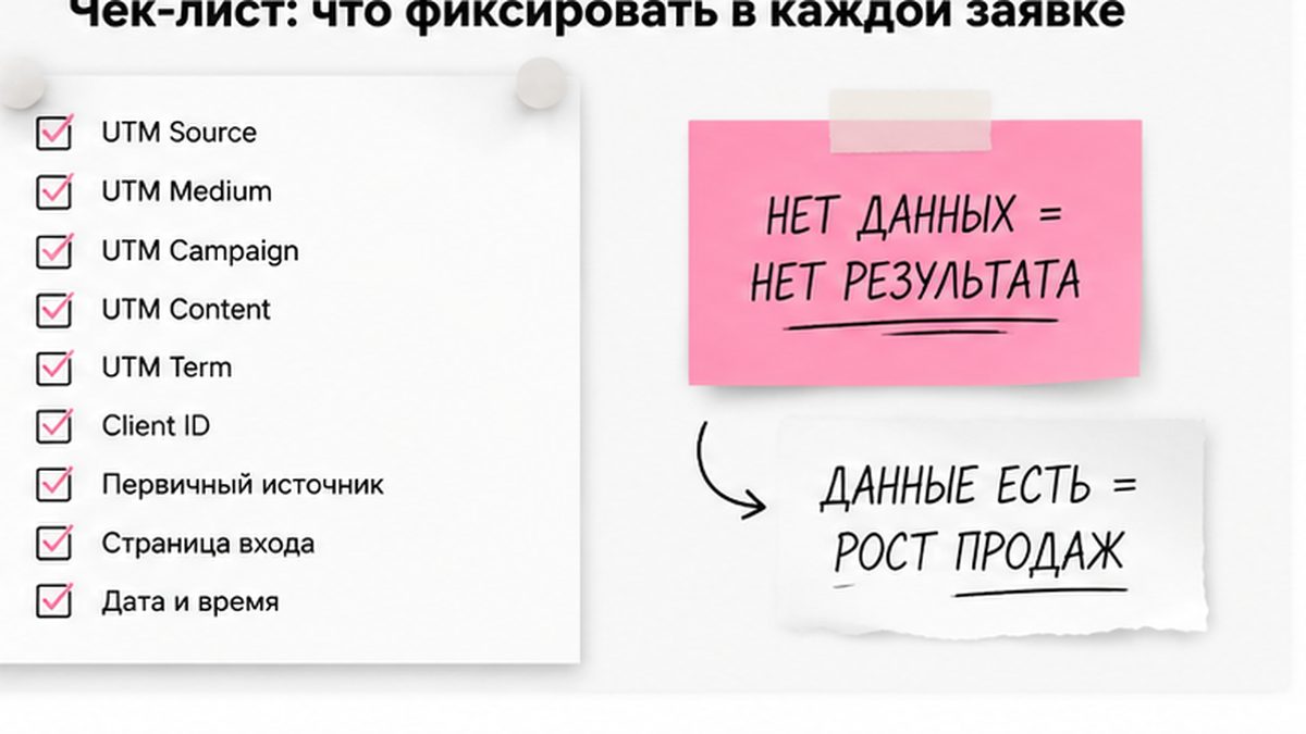 Чеклист / printable board: Заведите минимум полей: источник, UTM, ClientID, статус