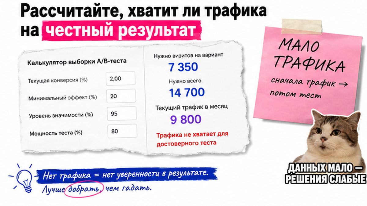 Калькулятор выборки: сколько визитов нужно для A/B-теста