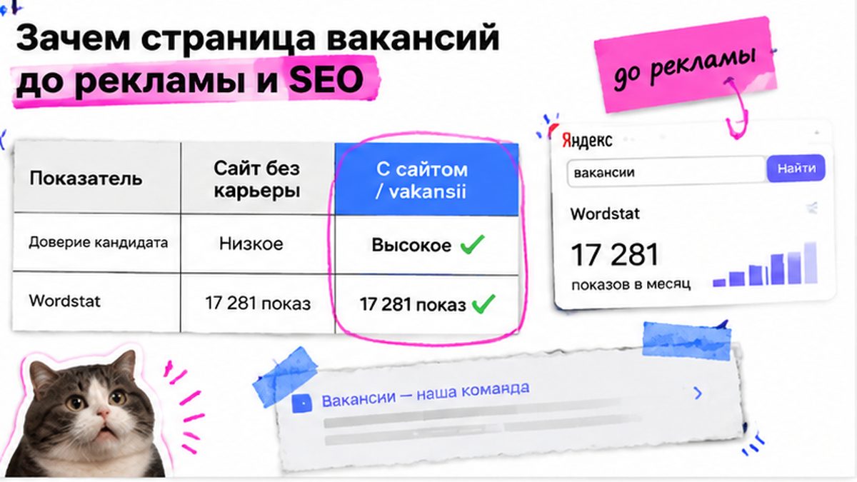 Сравнение: зачем страница вакансий на сайте до рекламы и SEO