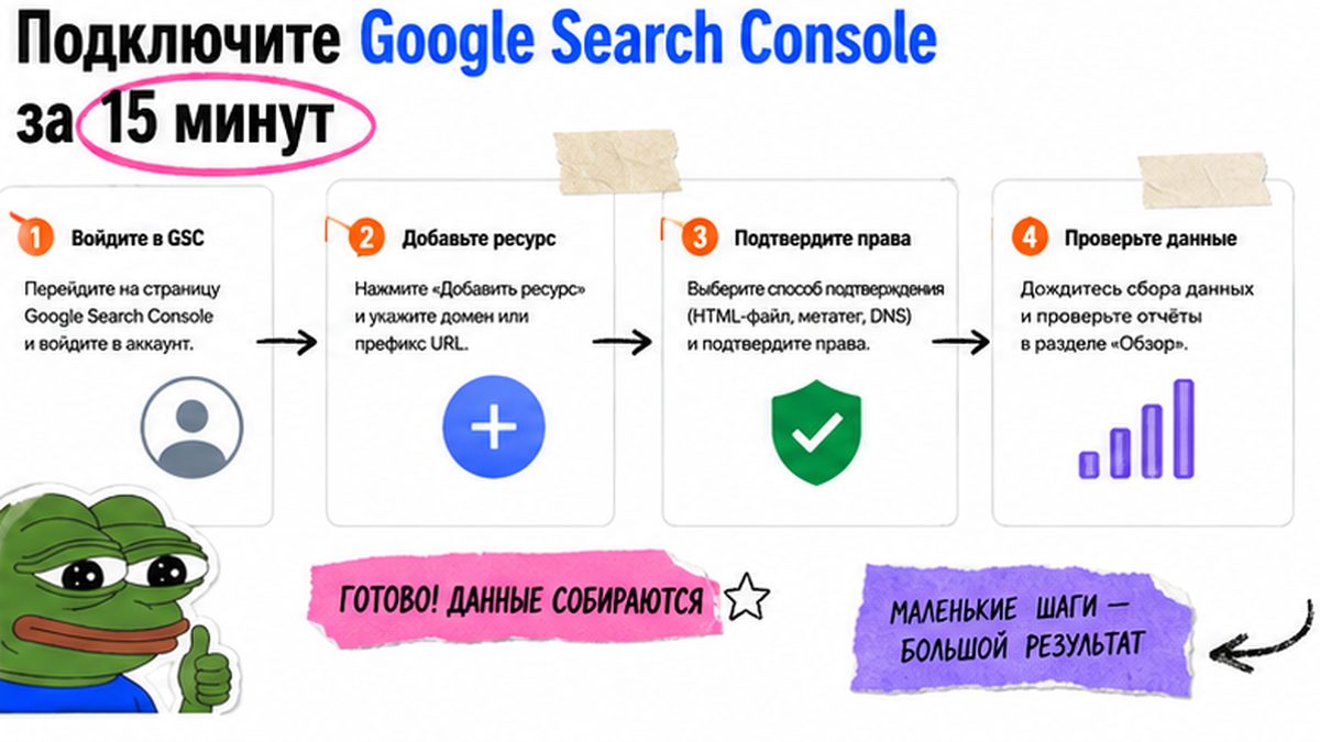 Схема workflow / шаги: Подключите Google Search Console за 15 минут