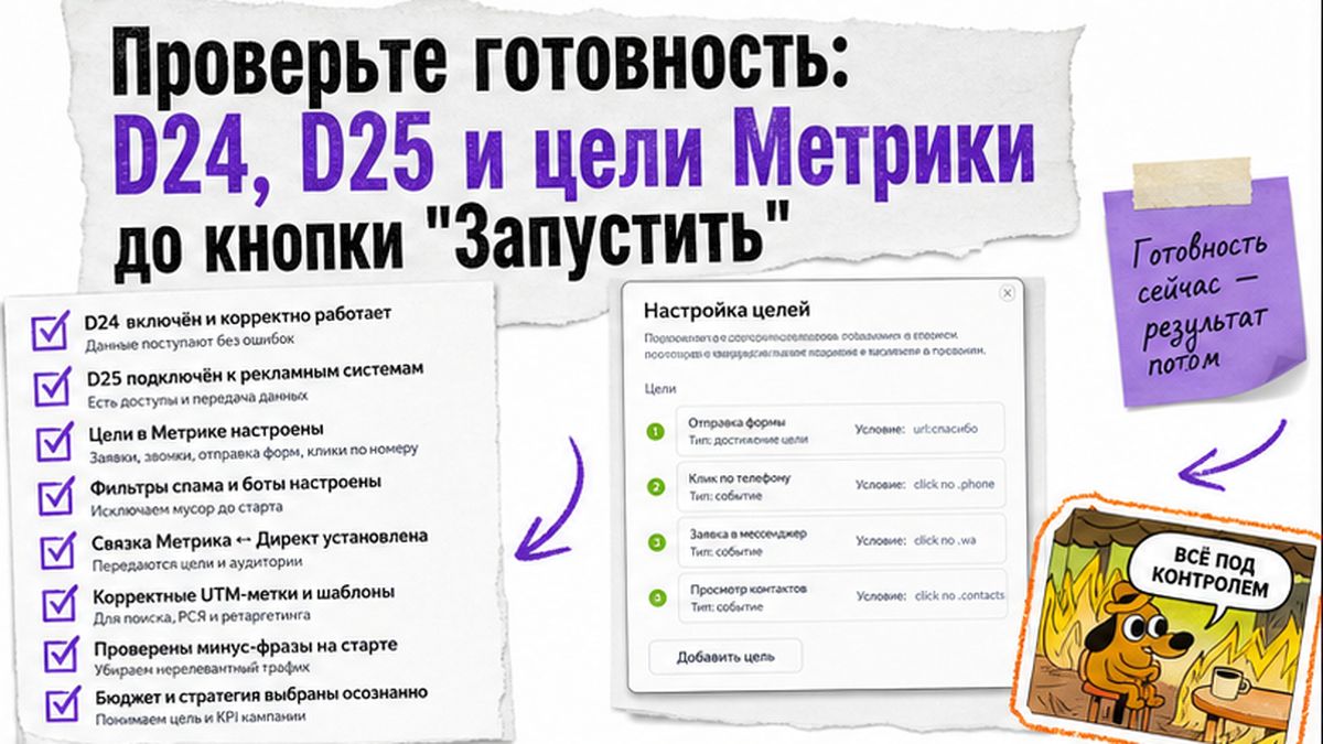 Чек-лист готовности: SSL, минус-слова, цели Метрики