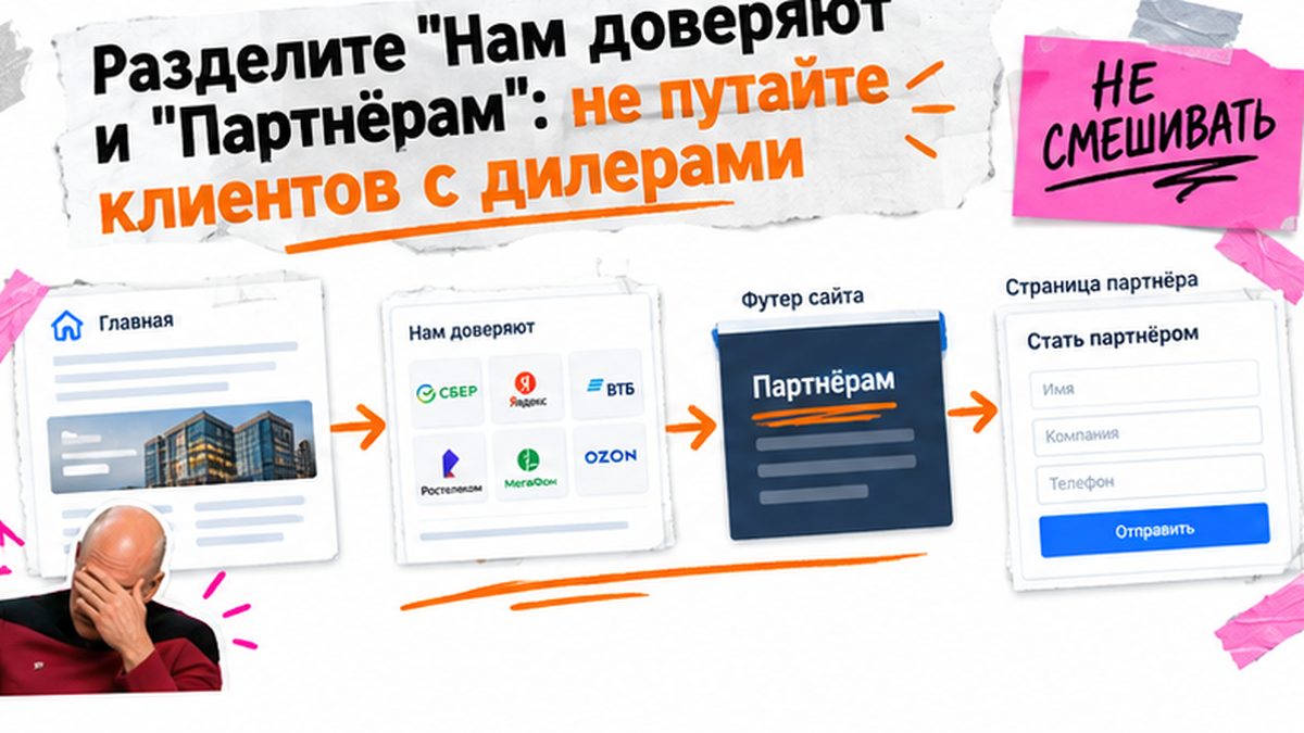 Схема: разделите блок доверяют и страницу партнёрам на сайте