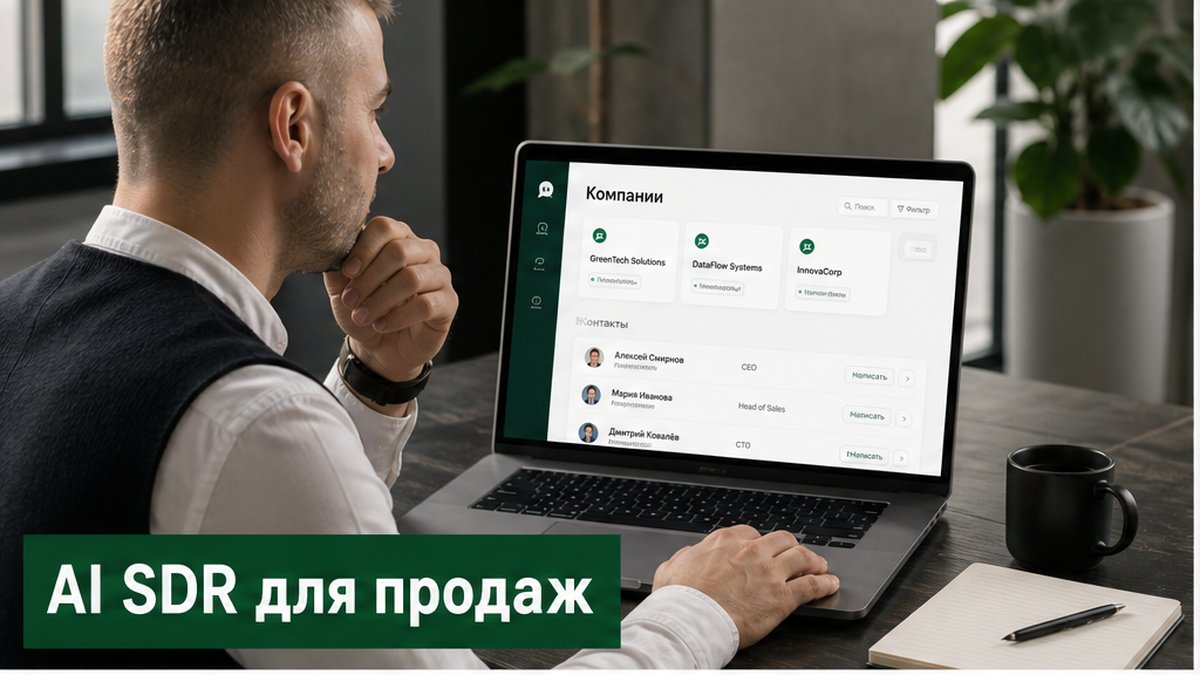 AI SDR для B2B продаж: интерфейс с карточками компаний