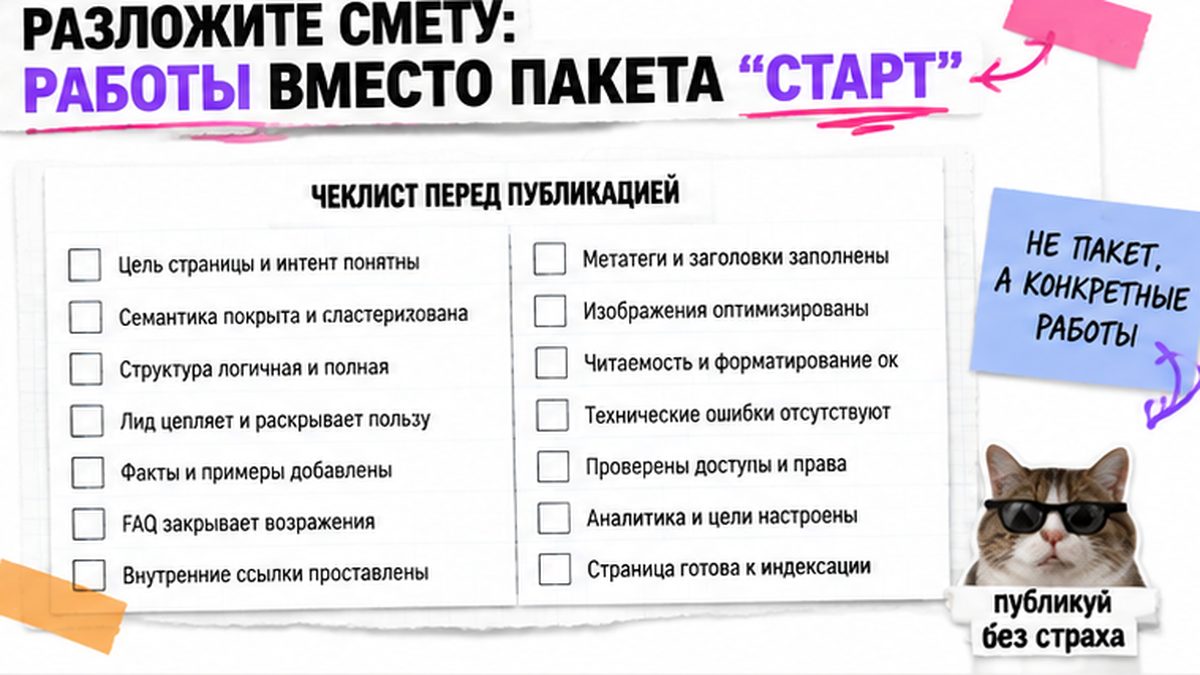 Чеклист / printable board: Разложите смету: работы вместо пакета 