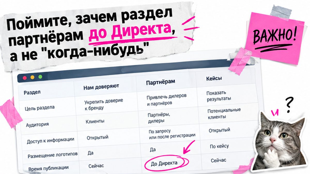 Таблица: зачем раздел партнёрам до Директа — доверяют, партнёрам, кейсы