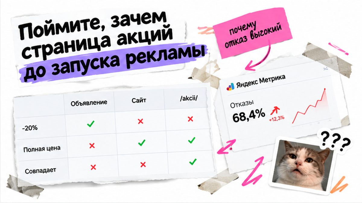 Сравнение: объявление со скидкой vs сайт без страницы акций и высокий отказ