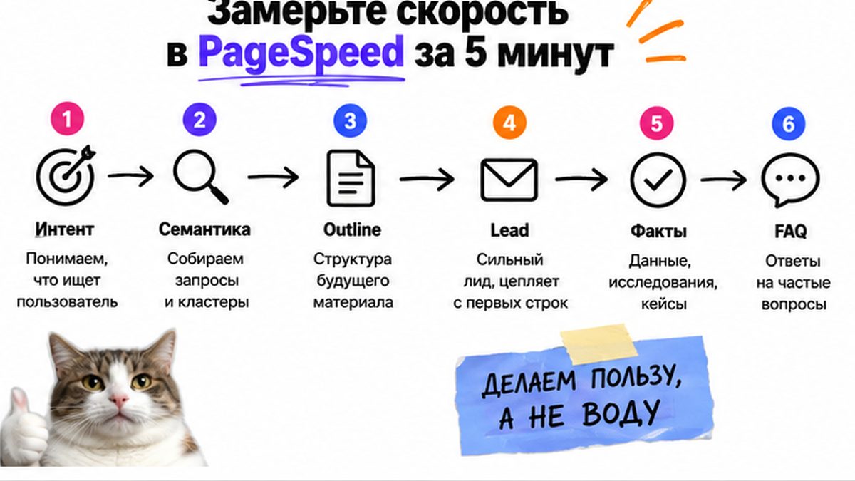 Схема workflow / шаги: Замерьте скорость в PageSpeed за 5 минут