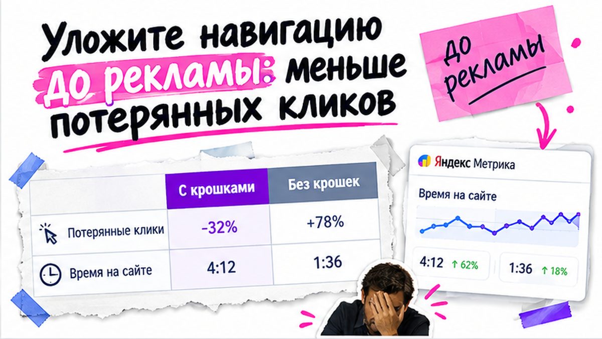 Сравнение навигации с хлебными крошками и без до запуска рекламы