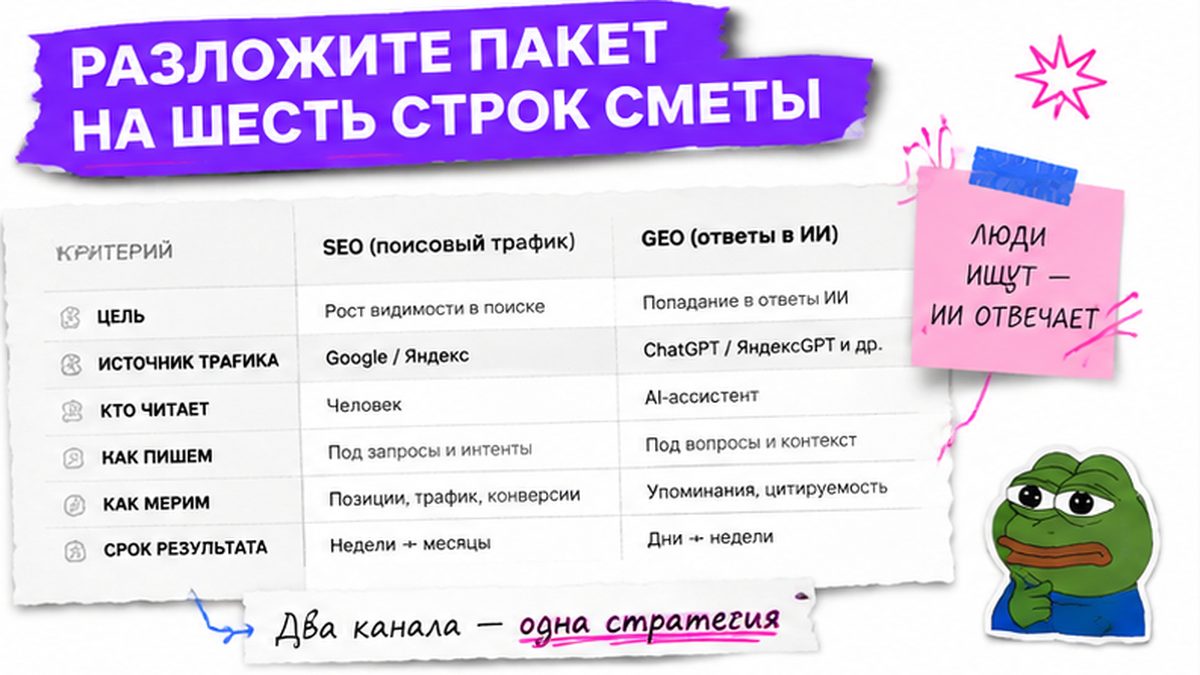 Сравнительная таблица / UI-мокап: Разложите пакет на шесть строк сметы
