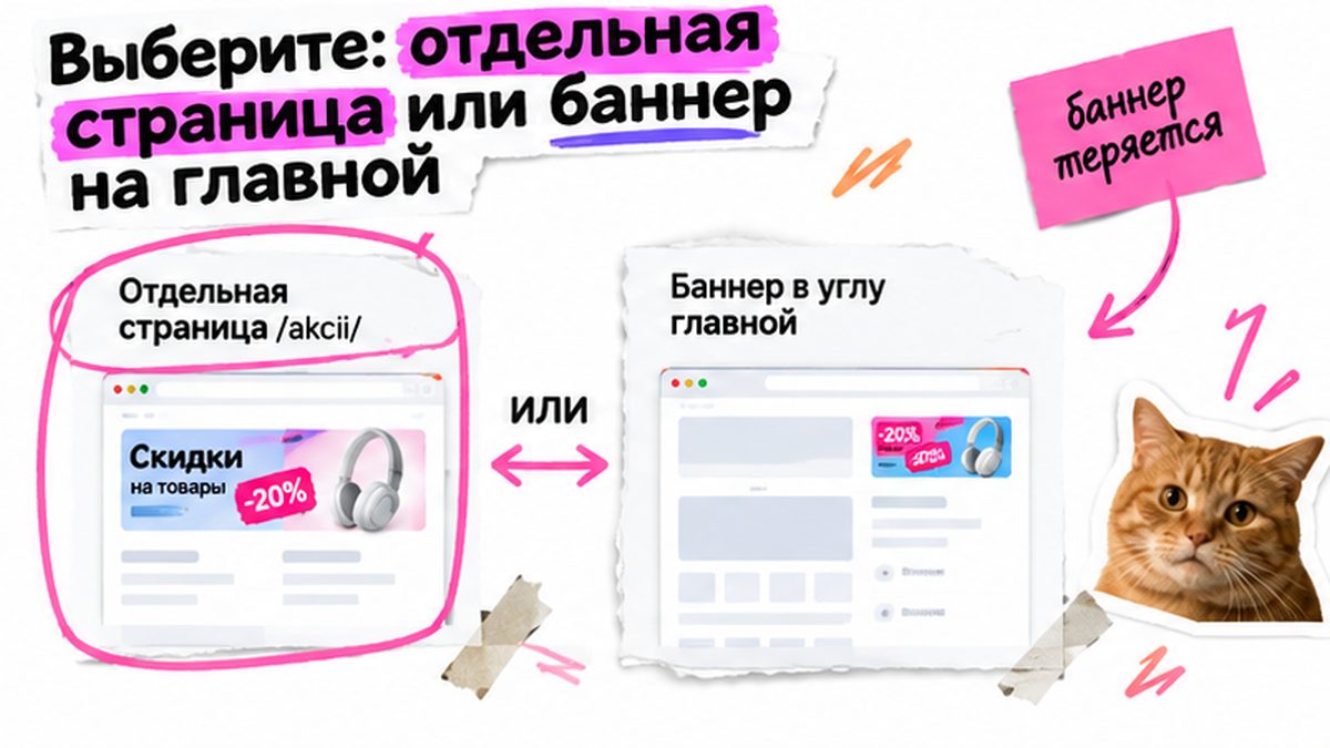 Схема выбора: отдельная страница акций или баннер на главной