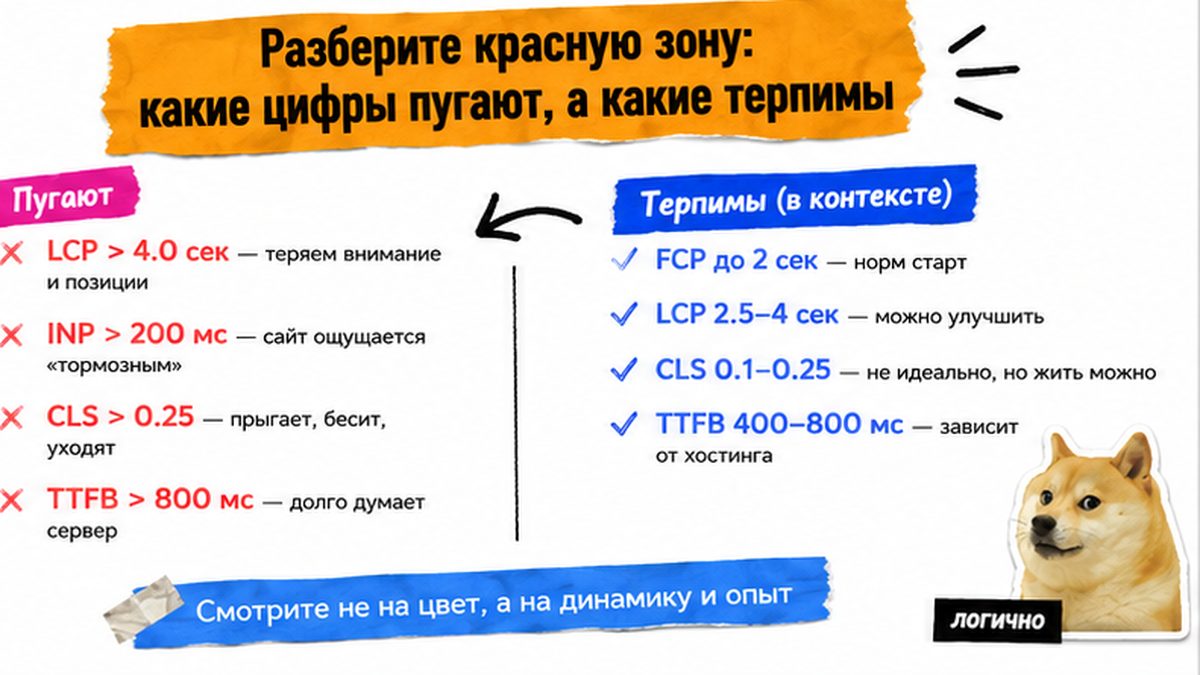 Таблица порогов Core Web Vitals: LCP INP CLS для владельца