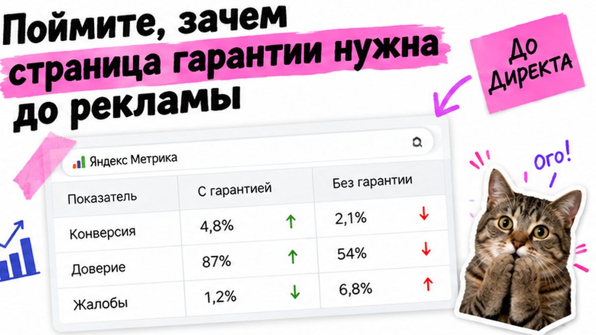 Сравнительная таблица: сайт с страницей гарантии vs без — конверсия и доверие до рекламы