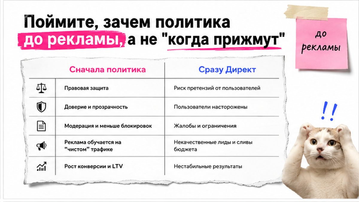 Схема: форма заявки без чекбокса согласия и политики - риск перед запуском Директа